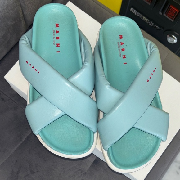 Marni Other - Girls Marni Aqua Blue Cross Strap Puff Sandals